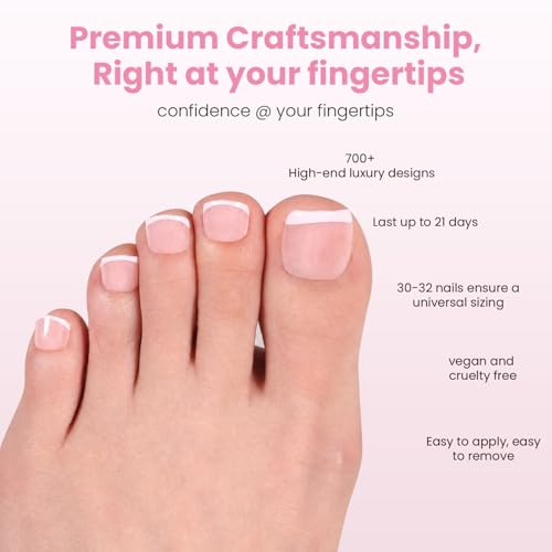 Ballet Pink Press-On Toenails Kit - 32 Pcs with French Tips