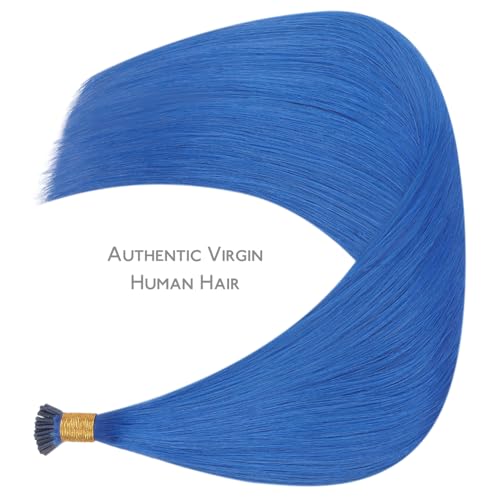 WENNALIFE Blue Remy Human Hair I Tip Extensions 14-24 Inch, 25g, Seamless Fusion