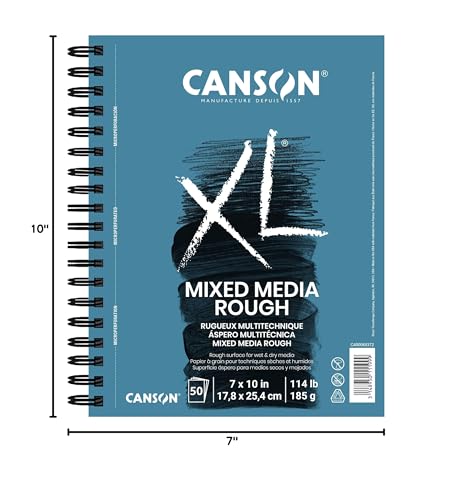 Canson XL Series Mixed Media Pad, Rough Texture, Side Wire, 7x10 inches, 50 Sheets – Heavyweight Art Paper for Watercolor, Gouache, Marker, Painting, Drawing, Sketching