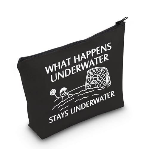 POFULL Water Polo Gifts Water Polo Player Gift What Happens Underwater Stays Underwater Cosmetic Bag (Stays Underwater black bag)