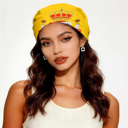 YINECO 27.5-inch Square Flag Bandana Head Scarf for Women - Red & Yellow Spain, Imitation Chiffon Silk Hair Neck Accessory