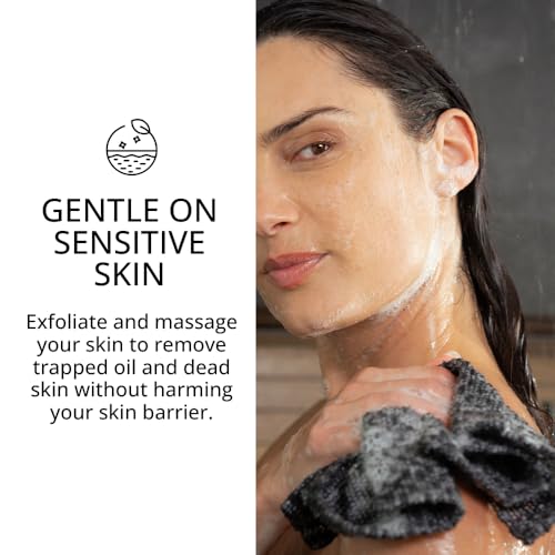 Exfoliating Washcloth Face & Body Scrub Towel - Japanese Exfoliating Towel with Hexagon Fibers, Body Scrubber with 2 Sides for Scrubbing & Washing, Extra Long Body Towels (Black)