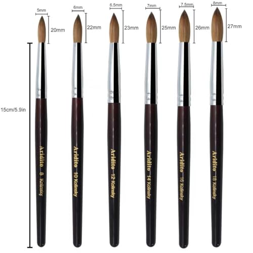 Aridito Red Wine 8# Kolinsky Acrylic Nail Brush - Round Head, Professional Manicure Tool