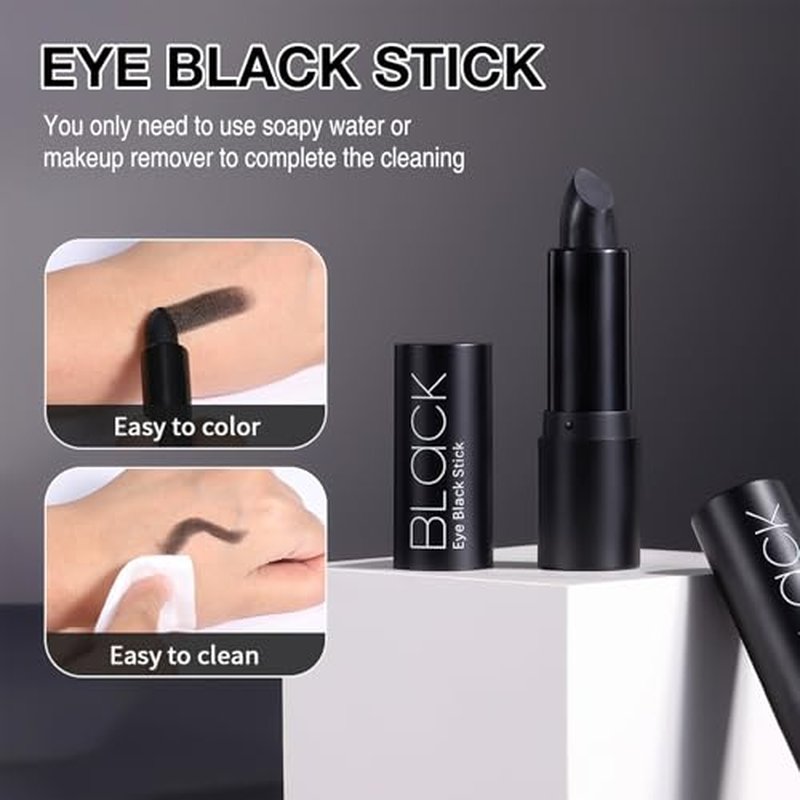 10PCS Black Face Body Paint Stick Set, Waterproof Eye Black for Baseball/Softball/Football Sports, Professional Cream-Blendable Stick for Halloween Gothic Skull Clown Skeleton Cosplay & Stage