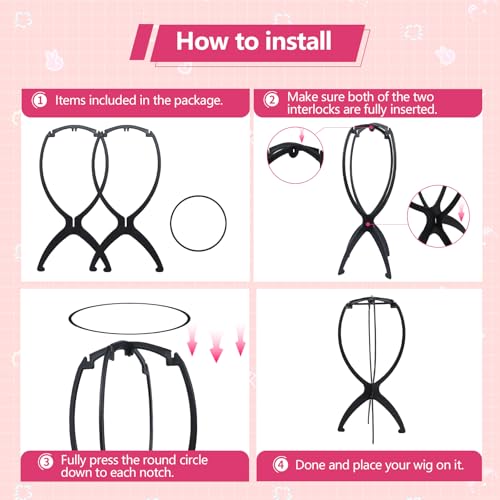 Portable Wig Stand Holder 2 Pack, Collapsible Tripod for Wigs and Drying