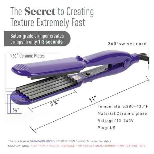 MBHAIR Ceramic Crimper Iron for Volumizing Fluffy Hairstyle, Corrugation Crimper Hair Iron, Anti Static Ceramic Hair Crimping Iron Adjust Temperature (Purple)