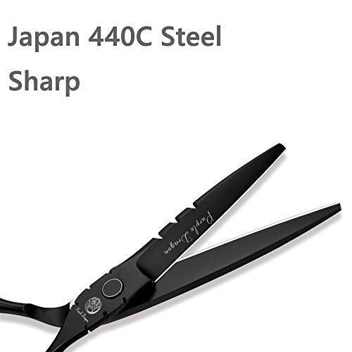 Purple Dragon Professional Japan 440C Hair Salon Cutting Shear and Barber Thinning Scissor Hairdressing Shear Set with Bag