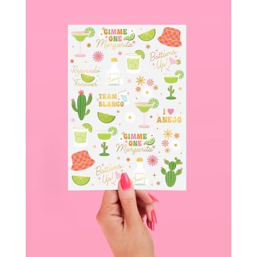 xo, Fetti Margarita Temporary Tattoos - 54 Gold Foil Pcs | Tequila Bachelorette Party, Cinco De Mayo Fiesta Favors, Birthday Accessory, Cactus Bach Activity