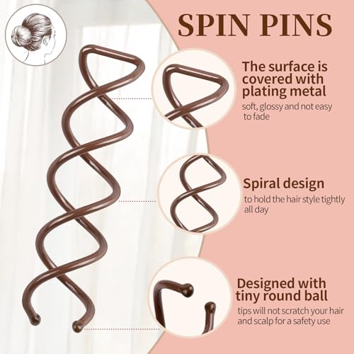 Fandamei 50PC Spiral Hair Pins Set, Brown