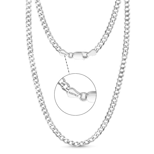 LeCalla Solid 925 Sterling Silver Italian 3.5mm, 4mm Diamond-Cut Cuban Link Curb Chain Necklace for Men Women (16, 18, 20, 22, 24, 26 Inches), Made in Italy
