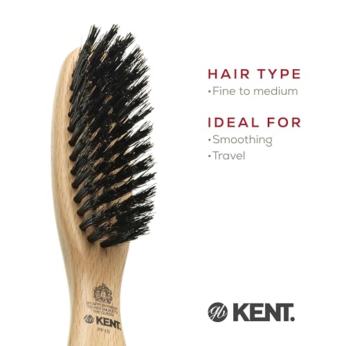 Kent PF10 Natural Boar Bristle Brush - Hair Straightening, Styling and Smoothing for Short to Medium Length Hair, Travel-Friendly