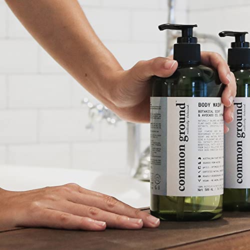 COMMON GROUND Body Wash & 3 Hand Wash Bundle (5 Items), Paraben & Cruelty Free, Organic, Vegan, Plant-Based, Botanical Scent & Avocado Oil Extracts, Men, Women, Sensitive, All Skin Types