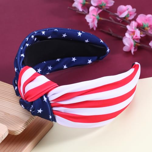 American Flag Knotted Headband USA Patriotic Independence Day Stars Stripes Twist Hair Accessories 4th of July Hair Hoop for Women Girls