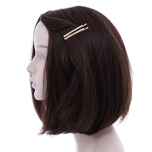 Clear Rhinestone Studded Hair Barette Bobby Pin Clip | 4 Count | Gold