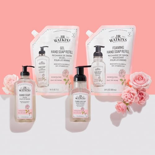 J.R. Watkins Rosewater Liquid Hand Soap Refill Pouch 1L - Gentle, Plant-Based