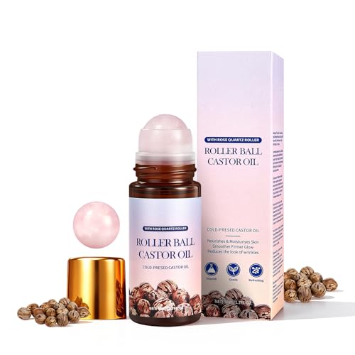 Rose Quartz Castor Oil Roller - Cold-Pressed, 1.7 fl oz