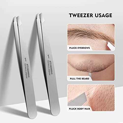 Tweezers Set - Professional Stainless Steel Slant Tweezers, Precision Tweezers Set for Shaping Eyebrows, Great Beauty Tools for Facial Hair, Ingrown Hair, Blackhead Removal(2Pcs Slant Tweezer)