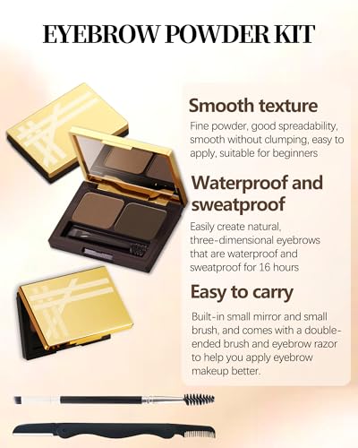 2-Color Eyebrow Powder Palette with Brush & Razor Kit