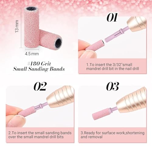 120 Pcs Fine Grit Sanding Bands for Nail Drills – Pink