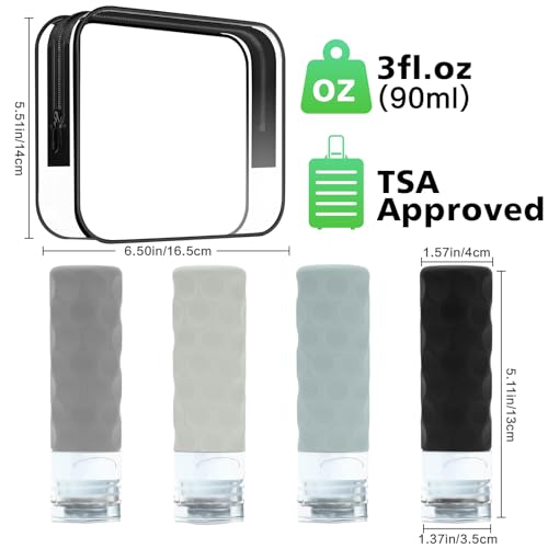 Silevoler TSA Approved Travel Bottles - 4 Pack Silicone 3oz