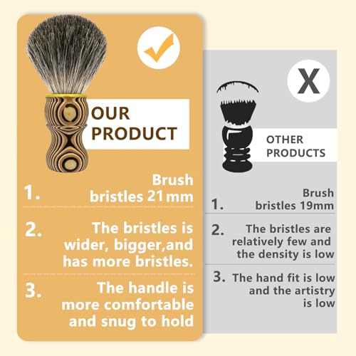 Hand Crafted Pure Badger Shaving Brush for Wet Shave, Soft Bristle, Art Annual Ring Wood Handle, Best Gift for Bearded Man