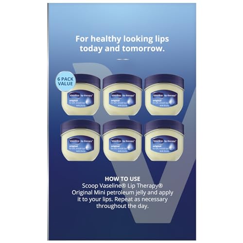 Vaseline Lip Therapy Original – Mini Vaseline Lip Balm, Hydrating Petroleum Jelly, Clear Lip Gloss, Travel-Size, 0.25 Oz Ea (Pack of 6)