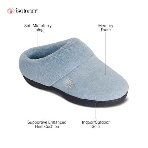 Isotoner Women's Classic Clog Slippers with Memory Foam Comfort and Non-slip Sole Slipper, Blue Fog, 6.5-7