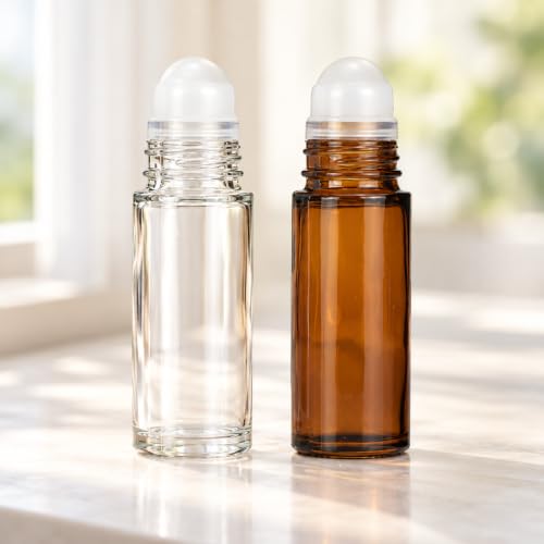2 Pack 30ml Amber Glass Roller Bottles - Refillable Empty Roll-On Tubes