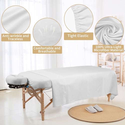 Massage Table Sheets 4 Sets Microfiber Fitted Covers White