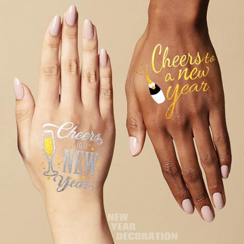 2026 NYE Glitter Temporary Tattoos - 40 Designs, Waterproof Party Favors