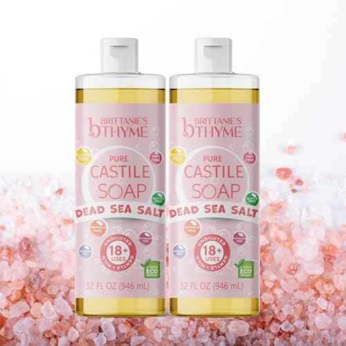Brittanie¡¯s Pure Castile Liquid Soap Refill, Dead Sea Salt, 32 Ounce Pack of 2 | Dish Soap, Hair & Body, Home, Gentle and Pure, Made with Natural Luxurious Oils, Vegan & Gluten Free Non-GMO