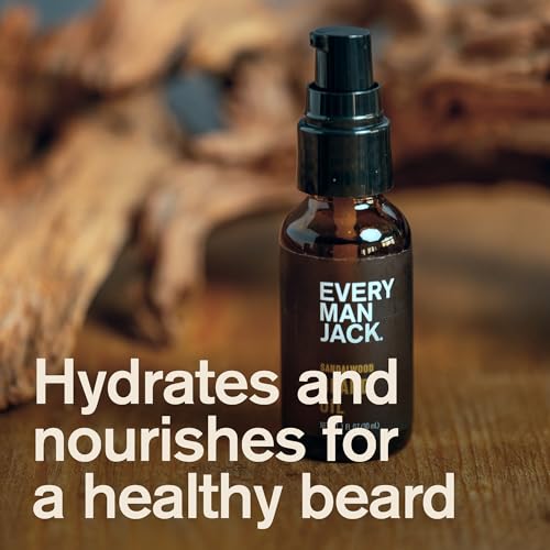 Every Man Jack Men's Beard Oil - Sandalwood Fragrance - Deeply Moisturizes and Softens Your Beard and Adds a Natural Shine - Naturally Derived with Shea Butter and Argan Oil - 1 fl oz