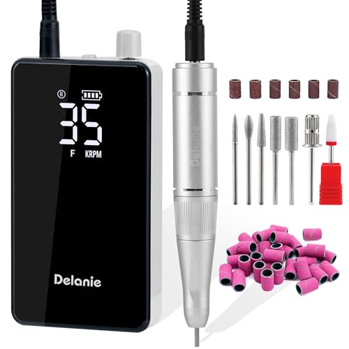 Delanie 35000 RPM Electric Nail Drill – Black, Professional Nail Drill for Acrylic & Gel Removal