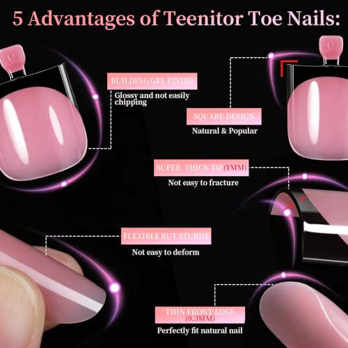 Teenitor 150pcs Press On Toenails Kit with Glue & Nail Art Accessories
