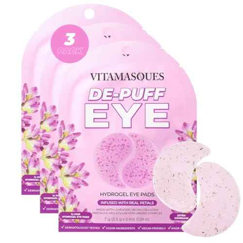 Vitamasques De-Puff Hydrogel Eye Pads with Lavender & Vegan Collagen, Under Eye Mask, Birthday Gifts For Women, Reduce Dark Circles, Puffy Eyes, Undereye Bags, Wrinkles - Under Eye Patches (Pack of 3)