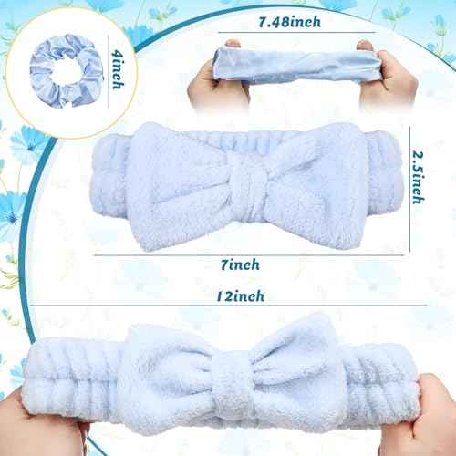 24 Pcs Bachelorette Party Favors Include 12 Bride Bridesmaid Spa Headband 12 Bridesmaid Gifts Scrunchies for Women Sleepover Spa Bachelorette Party Accessories Supplies(White,Blue)