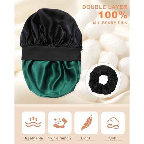 Mulberry Silk Bonnet Sleeping Women Curly Hair Bonnets Tie Band Double Layer Reversible Sleep Bonnet Silk Hair Wrap Sleep Cap