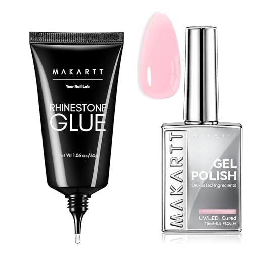 Makartt Milky Pink Gel Nail Polish with Rhinestone Glue 15ml HEMA-Free