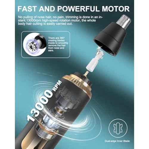 Ear and Nose Hair Trimmer for Men Women with LED Display, 2 in 1 Painless USB Rechargeable Nose Trimmer Clipper Eyebrow & Facial Hair Remover, 13,000 RPM,Dual Edge Blades,Waterproof,Black Gold