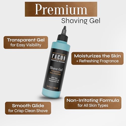 Facón Clear Shaving Gel for Men - Sandalwood Scent, Aloe Vera & Menthol, Non-Foaming, 10 fl oz