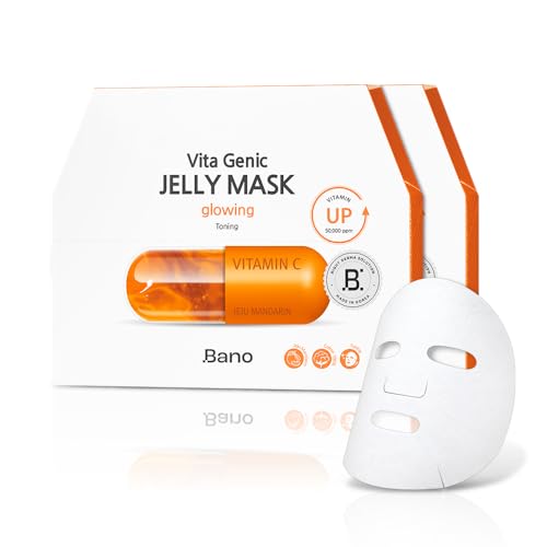 Vita Genic Jelly Face Glowing Mask 10EA ? Hydrating Sheet Mask for Sensitive Skin, Korean Glass Skin Care with Vitamin C, Biotin & Niacinamide, Fragrance-Free, Pack of 2