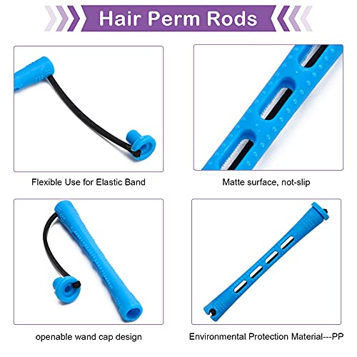 60PCS Hair Perm Rods Set - Blue Plastic Curlers with Steel Comb for Styling