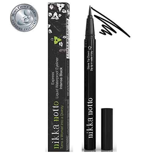 Nikka Notto Liquid Eyeliner Waterproof Black “Precise” Pen, Satin Black. Stay All Day, Smudge Proof, Quick Dry-3x More Liquid 0.070Fl.oz-Mom's Choice Award®