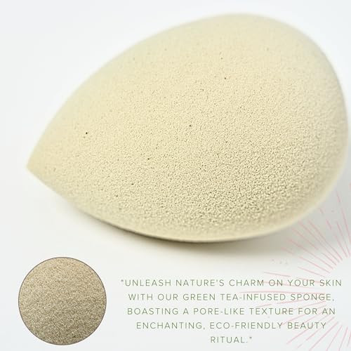 Green Tea Beauty Sponge - Plant-Based, Eco-Friendly, Cruelty-Free, Dye-Free & Latex-Free Blender, Biodegradable & Vegan Makeup Sponge, Makeup Blender, Perfect for Liquid & Powder (3 count)