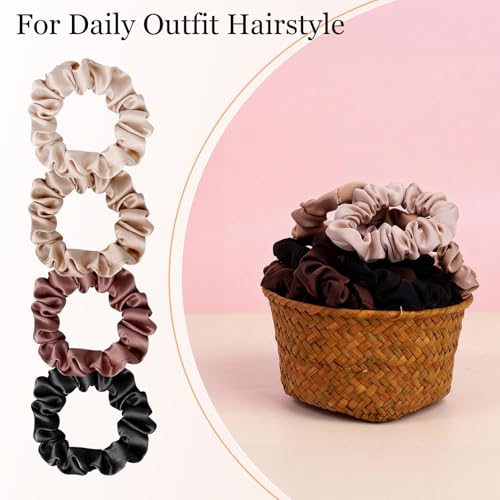 Seven Style Small-Neutral Ultra-Petite Satin Scrunchies 8PCS No Damage Hair Ties