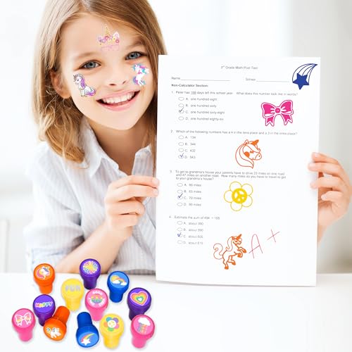 36 Piece Unicorn Party Favors - 24 Tattoos & 12 Stamps