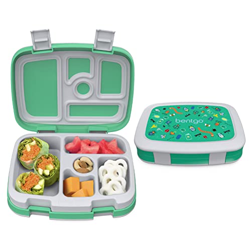 Bentgo Kids Prints Leak-Proof, 5-Compartment Bento-Style Kids Lunch Box - Ideal Portion Sizes for Ages 3-7, Durable, Drop-Proof, Dishwasher Safe, & Made with BPA-Free Materials (Sharks)