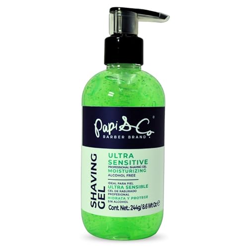 Papi & Co. Shave Gel Men ? Sensitive Skin Shaving Gel with Brazilian Mint Oil ? Clear Non-Foaming Formula for Beard and Mustache ? Moisturizing Barber Grooming Skincare, Alcohol-Free ? 8.6oz