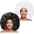 Super Jumbo Waterproof Shower Cap for Women - 2 Pack Black & White