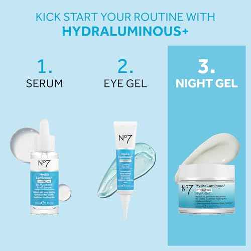 No7 HydraLuminous+ Hydrating Night Gel Moisturizer - Hyaluronic Acid and Vitamin B3 Niacinamide Face Moisturizer to Hydrate, Protect & Refresh Skin - Supports Skin Barrier Repair (1.69 Fl Oz)